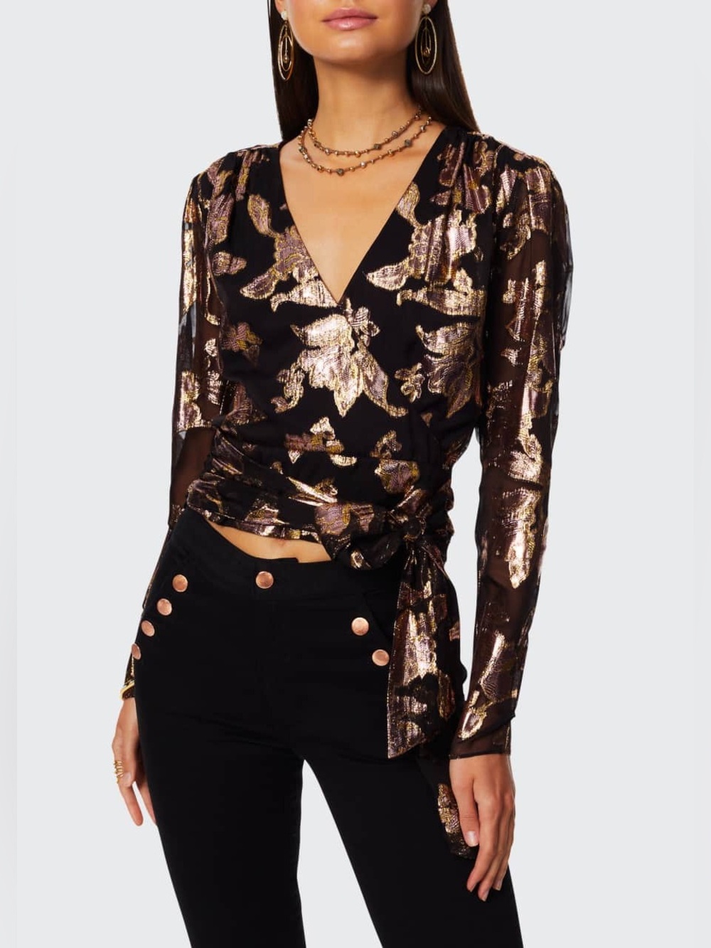 RAMY BROOK Blair Metallic Wrap Top Size 8